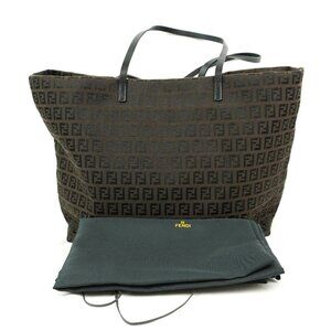 Vintage Fendi Women's Zucchino Canvas Tote Bag In Brown And Black - Pre Owned
